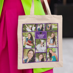 Chic Purple Graduate Photo Collage Graduation Gift Tote Bag