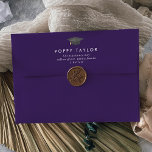 Chic Purple Graduation Announcement Envelope<br><div class="desc">This chic purple graduation announcement envelope is perfect for a modern grad announcement or party invitation. The simple design features classic dark plum purple and white typography with a black and gold watercolor graduation hat. Personalize the envelope flap with your return address. These envelopes can be used for your graduation...</div>