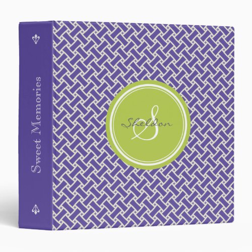 Chic purple herringbone geometric pattern monogram binder