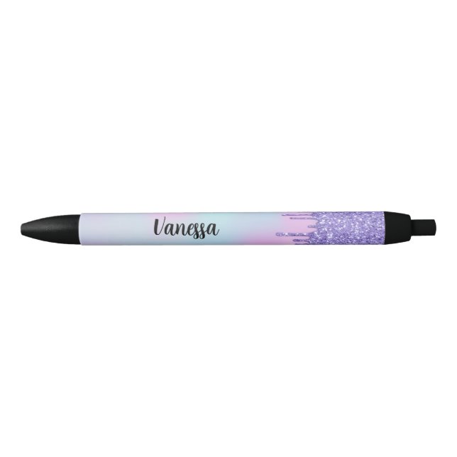 Chic Purple Holographic Glitter Drips Pen (Front)