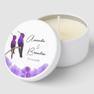 Chic Purple Hummingbirds and Petals Wedding Mini Candle Favors