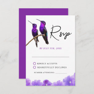 Chic Purple Hummingbirds and Petals Wedding RSVP Card