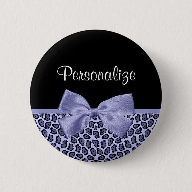 Chic Purple Jaguar Leopard Print Lavender Bow Button (Front)