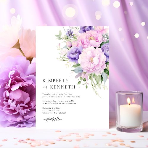 Chic Purple Lavender Pink Violet Floral Wedding  Invitation