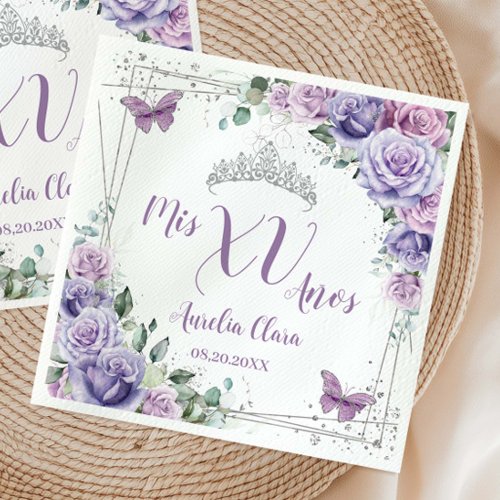 Chic Purple Lilac Floral Butterflies Quinceañera