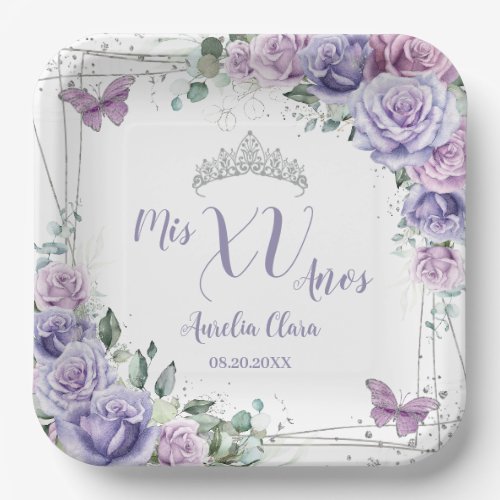 Chic Purple Lilac Floral Butterflies Quinceañera 