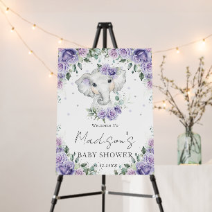 Chic Purple Lilac Floral Cute Elephant Baby Shower Foam Board