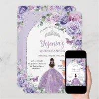 Quinceañera Purple Lilac Floral Princess Spanish Invitation