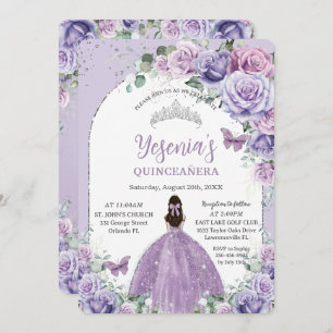 Chic Purple Lilac Floral Quinceañera Silver Arch Invitation