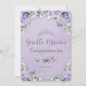Chic Purple Lilac Floral Quinceañera Silver Arch  Save The Date (Back)