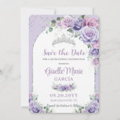 Chic Purple Lilac Floral Quinceañera Silver Arch  Save The Date (Front)