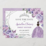 Chic Purple Lilac Floral Quinceanera Sweet Sixteen Save The Date<br><div class="desc">(c) The Happy Cat Studio</div>