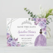 Chic Purple Lilac Floral Quinceanera Sweet Sixteen Save The Date (Standing Front)