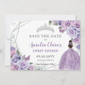 Chic Purple Lilac Floral Quinceanera Sweet Sixteen Save The Date (Front)