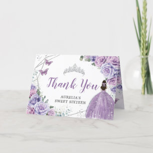 Chic Purple Lilac Floral Quinceanera Sweet Sixteen Thank You Card