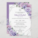 Chic Purple Lilac Floral Roses Silver Bat Mitzvah  Invitation<br><div class="desc">Personalize this lovely purple lilac floral Bat Mitzvah invitation with own wording easily and quickly,  simply press the customize it button to further re-arrange and format the style and placement of the text.  Matching items available in store!  (c) The Happy Cat Studio</div>