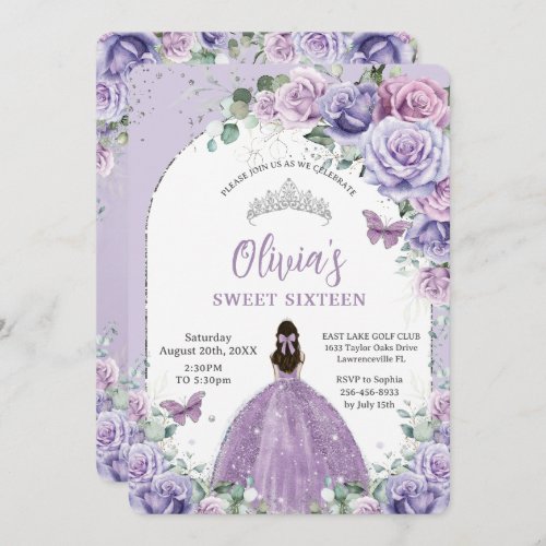 Chic Purple Lilac Floral Sweet 16 Birthday Party  Invitation