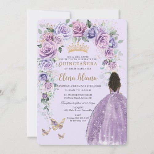 Chic Purple Lilac Lavender Floral Arch Quinceaera Invitation