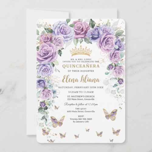 Chic Purple Lilac Lavender Floral Arch Quinceaera Invitation