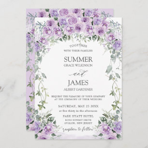 Chic Purple Lilac Roses Floral Garden Wedding Invitation