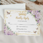 Chic Purple Lilac Roses Floral Gold 15 Quinceañera RSVP Card<br><div class="desc">This pretty purple lilac floral Quinceañera / Sweet 16 RSVP card features exquisite purple lilac roses,  charming butterflies and chic gold accents. Simply click the customize it further button to edit the texts,  change fonts and fonts colors. Matching items available in store. (c) Somerset Fine Paperie</div>