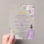 Chic Purple Lilac Roses Floral Princess Sweet 16  Acrylic Invitations<br><div class="desc">Personalize this elegant purple lilac floral Quinceañera / Quinceanera / Mis Quince Anos / Sweet 16 birthday acrylic invitation easily and quickly. Simply click the customize it further button to edit the texts, change fonts and fonts colors. Featuring exquisite purple lilac roses, a girl in a glittery lilac dress, butterflies...</div>