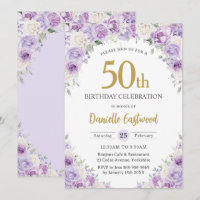 Chic Purple Lilac White Floral 50th 60th Birthday
