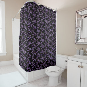 Chic Purple Linked Heart Pattern Over Black Shower Curtain