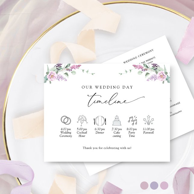 Chic Purple, Mauve Floral Wedding Timeline Program (Creator Uploaded)