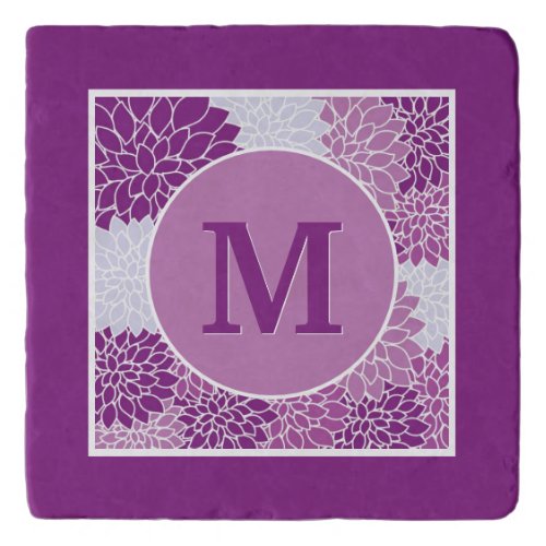 Chic Purple Monogrammed Dahlia Floral For Her Trivet