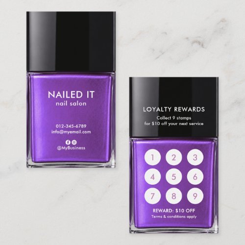 Chic Purple Nail Polish Bottle Nail Salon Loyalty Card