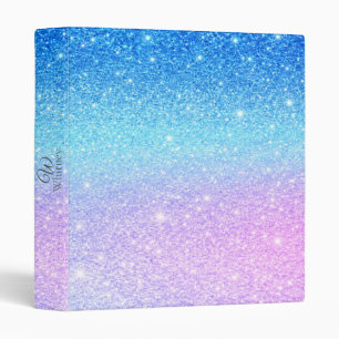 Chic Purple Ombre Blue Glitter Modern 3 Ring Binder