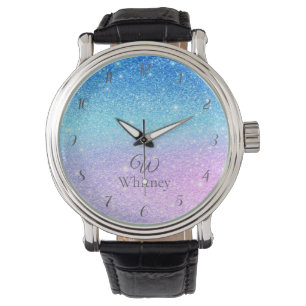 Chic Purple Ombre Blue Glitter Modern Watch
