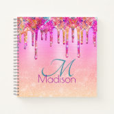 Elegant Pink Purple Glitter Sketchbook Name Script Notebook