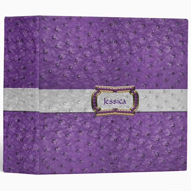 Chic Purple Ostrich Leather Look All Purpose 3 Ring Binder (Front/Spine)