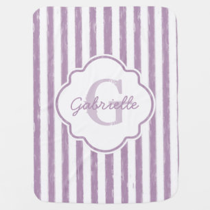 Chic Purple Painted Stripes Monogram and Name Baby Blanket