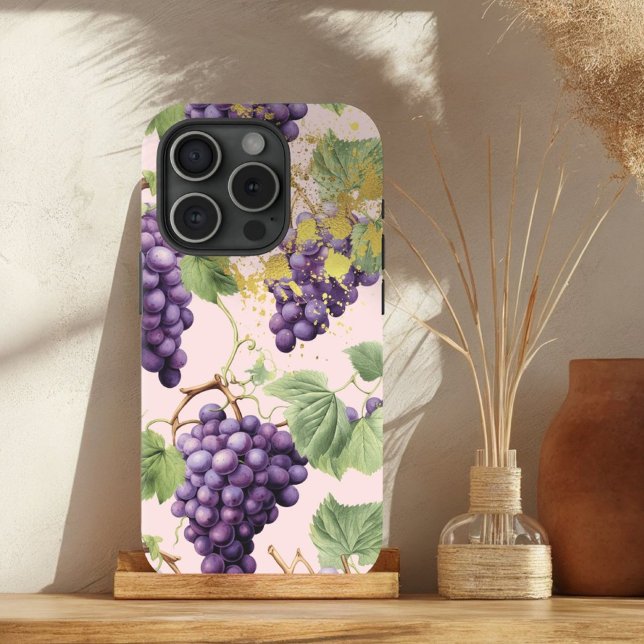 Chic Purple, Pastel Pink and Gold Grape Vine  Case-Mate iPhone Case (Creator Uploaded)