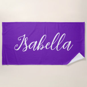 Chic Purple Personalized Name Handwritten Script Beach Towel