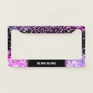Chic Purple Pink Glitter Confetti Monogram Black License Plate Frame