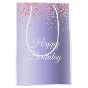 Chic Purple Pink Glitter Happy Birthday Medium Gift Bag