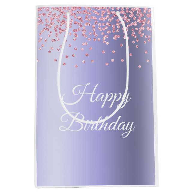Chic Purple Pink Glitter Happy Birthday   Medium Gift Bag (Front)