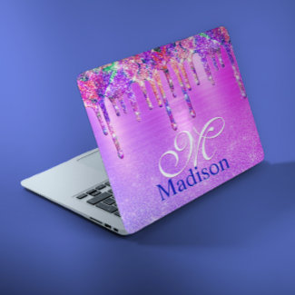 Chic purple pink ombre glitter drips monogram note