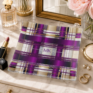 Chic Purple Plaid Personalized Trinket Tray