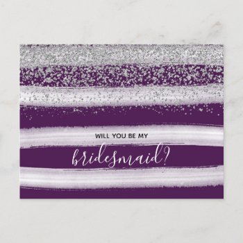 Chic Purple Plum & Silver Be My Bridesmaid Invitation Postcard by melanileestyle at Zazzle