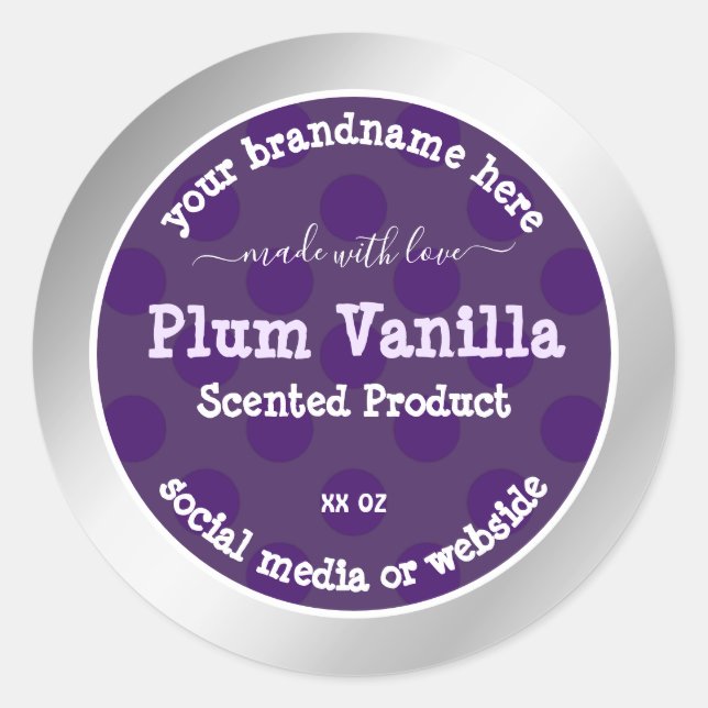 Chic Purple Product Packaging Labels Silver Frame (Front)