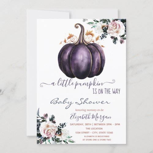Chic Purple Pumpkin FlowersDotted Baby Shower  Invitation