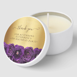 Chic Purple Rose Gold 50th Birthday Thank You Mini Candle Favors