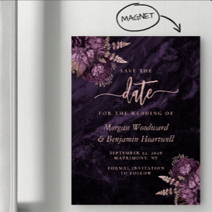 Chic Purple Rose Gold Floral Wedding Save the Date Magnetic Invitation