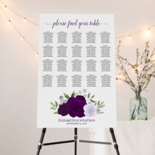 Chic Purple Roses 20 Table Wedding Seating Chart Foam Board
