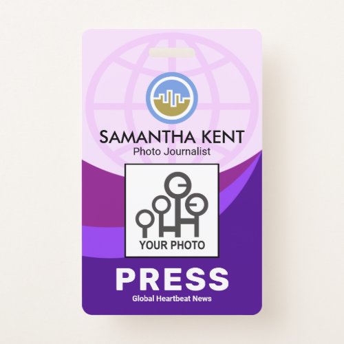 Chic Purple Shaded Waves Press Photo Template ID Badge